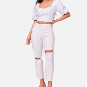 Abercrombie The Mom High Rise Jean in White Destroy